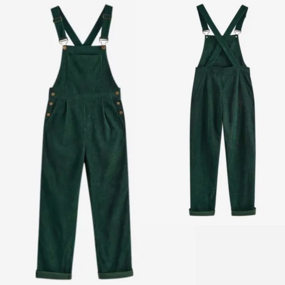 Zaful Pants - Corduroy Front Pocket Criss Cross Overall Jumpsuit - Deep Green Size Medium